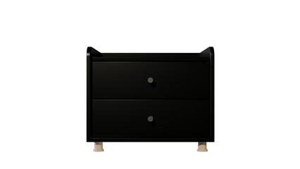 a black night stand with two drawers on each side
