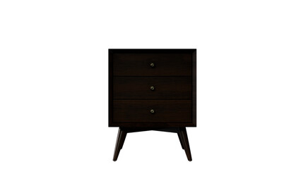 a dark room with a wooden chest of drawers