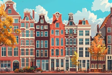 Fototapeta premium Minimalist Amsterdam Travel Theme with Historic Motifs