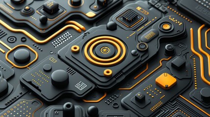 Fototapeta premium abstract cyber circuit future mother board illustration technology concept with glowing color dots, board future scifi technology with line isolated in dark background 