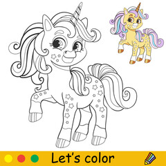 Kids coloring with cute lovely unicorn vector