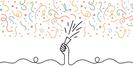 confetti party popper icon, fireworks logo, flat design. Firecracker for the holiday. Continuous one line drawing.