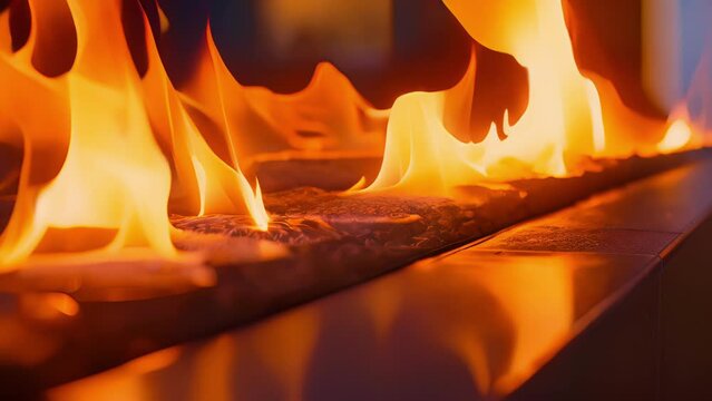 A wall of flickering fire the linear gas fireplace creates a cozy and intimate atmosphere for chilly nights. .