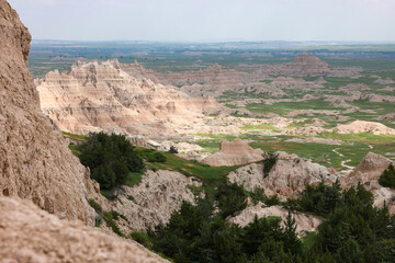 The view of Badlands National Park from the Notch Trail in summer, South Dakota