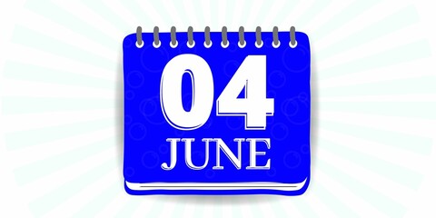 04 june, calendar with the day four of the month of june in blue color and background white