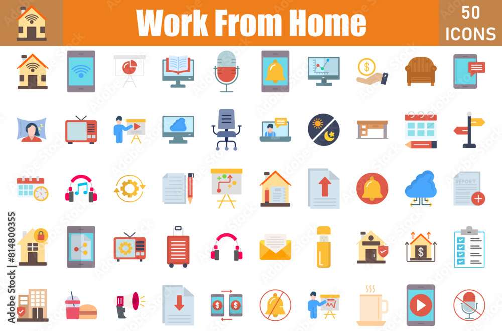 Wall mural work from home icons set.perfect pixel.vector illustration