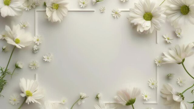 Summer floral frame with colorful flowers on pastel background, creating a vibrant border, empty, template copyspace for text, advertising, promotions, floral shops, events, greeting cards