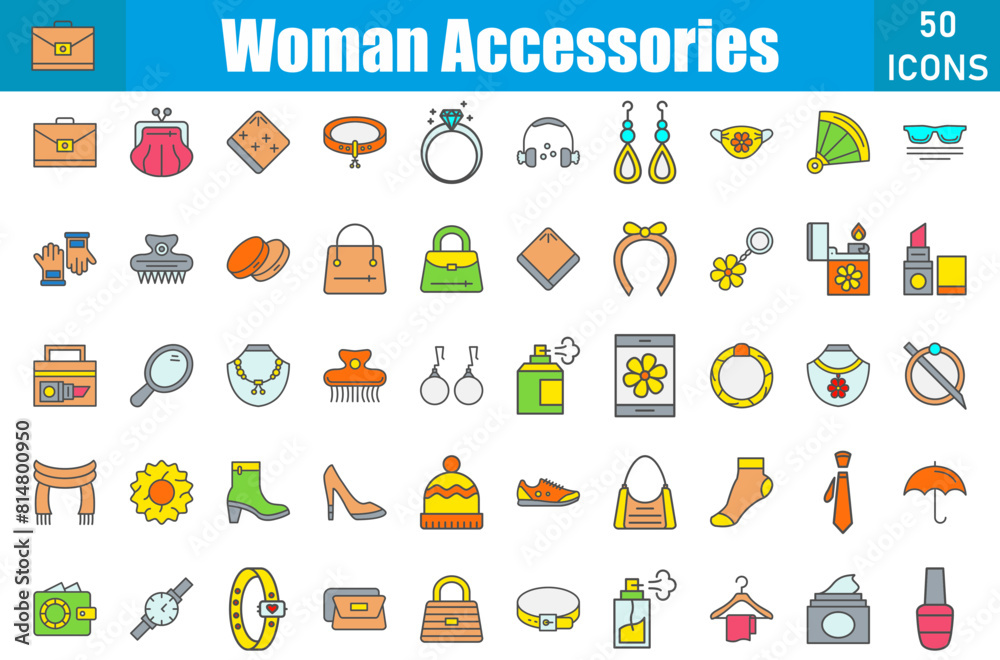 Canvas Prints Women Accessories Icons Set.Perfect Pixel.Vector Illustration