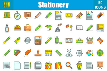 Stationery Icons Set.Perfect Pixel.Vector Illustration