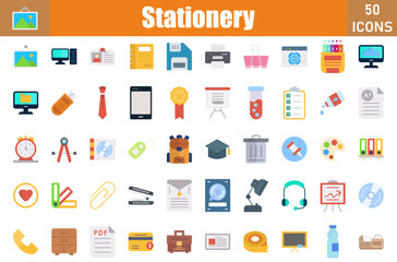 Stationery Icons Set.Perfect Pixel.Vector Illustration