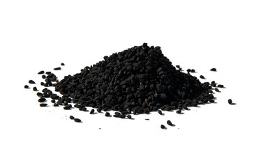 Przyprawa - nasiona czarnuszka, czarna. Białe tło