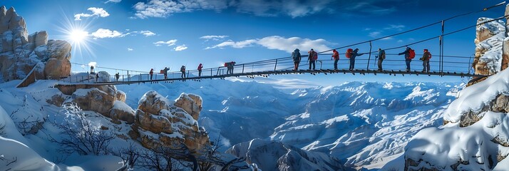Mountaineering on the bridge and the blue sky realistic nature and landscape