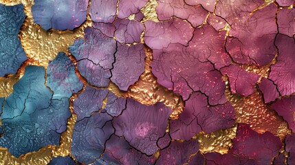 Colorful abstract paint background with gold splashes. Strokes of acrylic, gouache or oil paint....