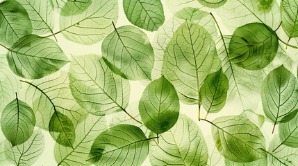 Fototapeta premium Green transparent leaves seamless pattern background