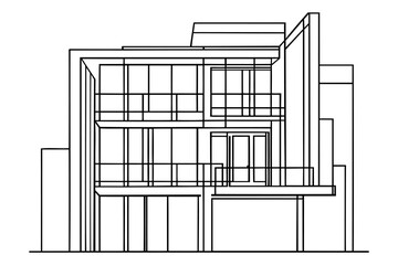 Continuous one line drawing of modern house construction building at city. Home property architecture hand drawn minimalist concept.