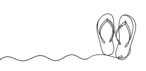 Continuous one line drawing flip flops. Beautiful minimal continuous line flipflop design vector