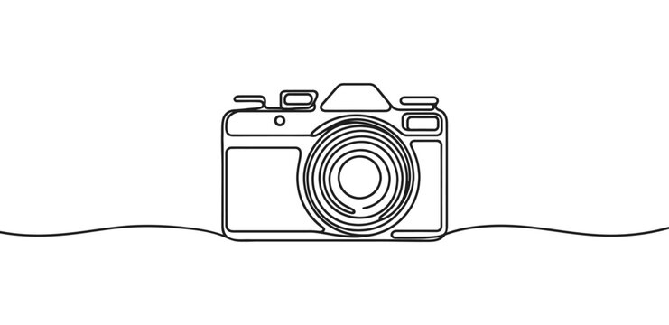 Continuous one line drawing camera. Photo vector illustration.
