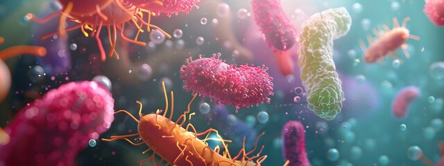 Microscopic view of microorganisms degrading industrial chemicals and pesticides in the environment