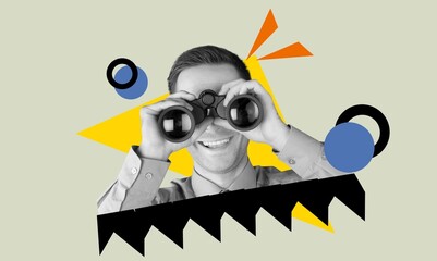 Composite illustration of funny person staring with binocular