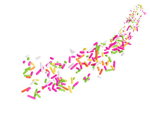 Colorful Sprinkles Or Meises For Cakes Flowing Coming In The Air On White Background 3D Illustration