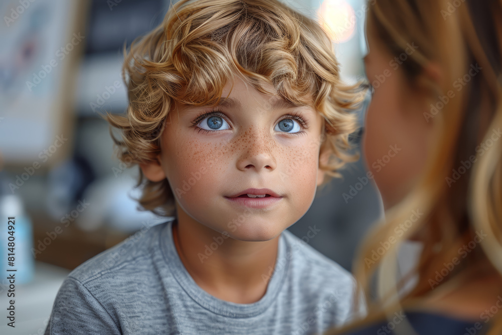 Poster a child receiving speech therapy to overcome communication challenges and improve language skills. c