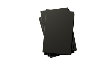 a stack of black papers sitting on top of a table