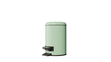 a green trash can with a black handle