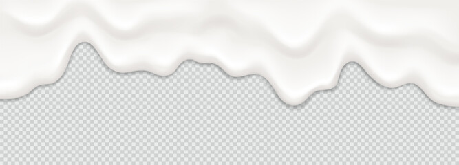 Yogurt, milk or cream surface creamy liquid melt splash flowing background. Vector white milk splash or ice cream flow soft texture on transparent background for sweet dessert design. 3D Illustration