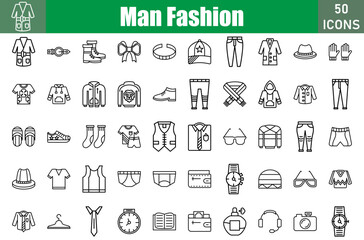 Man Fashion Icons Set.Perfect Pixel.Vector Illustration