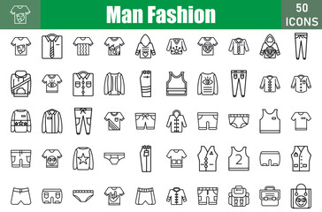 Man Fashion Icons Set.Perfect Pixel.Vector Illustration