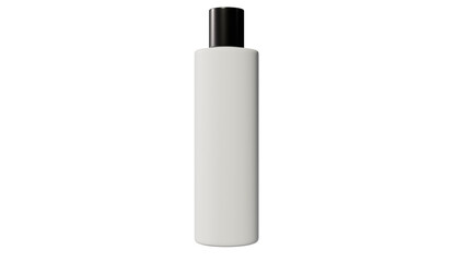 a white bottle with a black top and a black cap