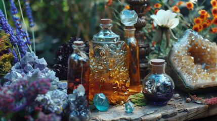 crafting spell jars for witchcraft magic protection money maker love spells with herbs spice and crystails	