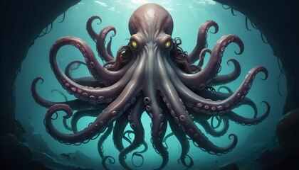 A kraken icon with tentacles and a large body upscaled_5
