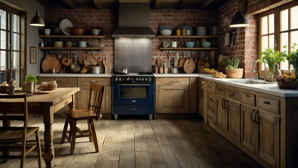 A stylish kitchen with rustic wooden cabinets