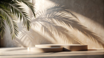 minimal product placement background with palm shadow