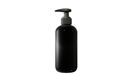 a black bottle with a pump on a black background