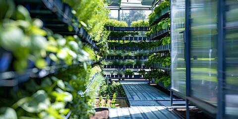 Exploring sustainable urban agriculture through vertical farming and hydroponic technologies. Concept Urban Agriculture, Vertical Farming, Hydroponic Technologies, Sustainability, Food Production