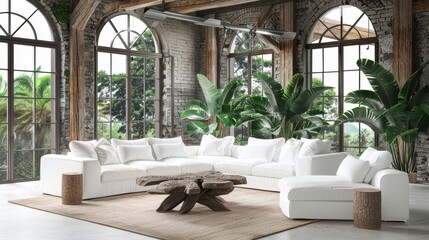 Bohemian chic interior design of modern living room in a stylish and cozy home decor setting