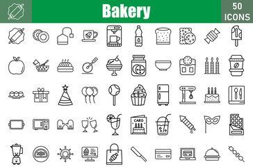 Bakery Icons Set.Perfect Pixel.Vector Illustration