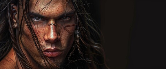 Fototapeta premium A man with a scar running down his face symbolizing the challenges and victories of surviving a workplace accident.