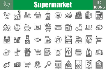 Super Market Icons Set.Perfect Pixel.Vector Illustration