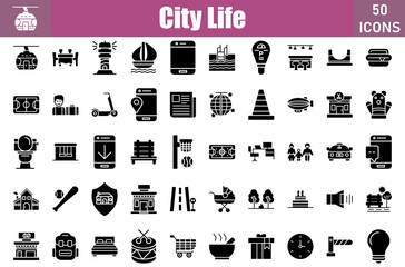 City Life Icons Set.Perfect Pixel.Vector Illustration