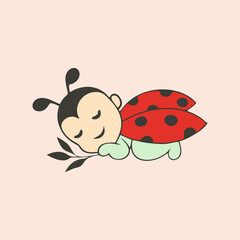 vector cute baby boy sleeping on beautiful leaves