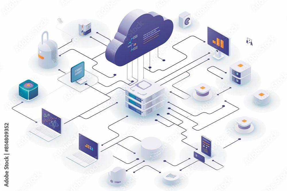 Aufkleber A complex network of interconnected devices and servers representing a modern cloud computing infrastructure.