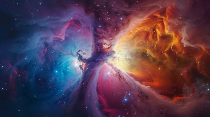 An awe-inspiring image of the Orion Nebula, revealing the glowing gas clouds and newborn stars in this stellar nursery.