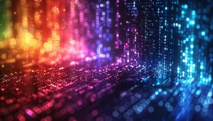 Fototapeta premium Create a colorful and vibrant background with a flowing pattern of rainbow-colored lights. The lights should be bright and saturated, and the background should be dark.