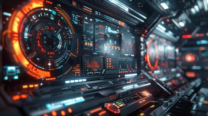 Fototapeta premium Design a spaceship cockpit control panel that would be suitable for use in a sci-fi movie