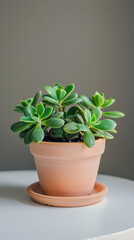 decorative house plants. a potted tiny jade plants with wall background