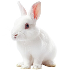 Obraz premium A white rabbit with pink ears and eyes sitting attentively. 