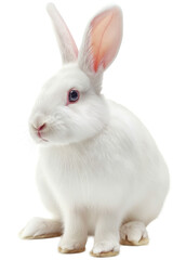 Obraz premium A white rabbit with pink ears and eyes sitting attentively. 